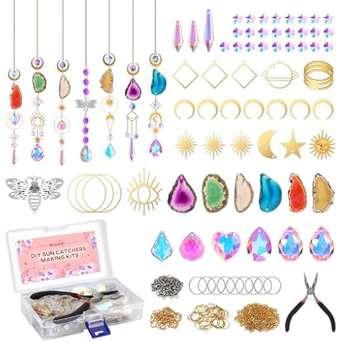 Blumway 168 PCS DIY Sun Catchers Making Kits Craft for Adults,Crystal Suncatcher Indoor Window Hanging with Crystals Light Catcher with Prisms and Agate Slices Cover
