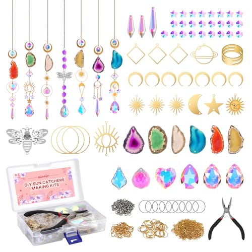 BlumWay 168 PCS DIY サンキャッチャー 作成キット 水晶ペンダント クリスタル 玄関飾り開運ペンダント ラッキークリスタル 運気 幸運 風水 窓/玄関/ベランダ/庭園装飾水晶 プリズムと瑪瑙スライス付きのサムネイル