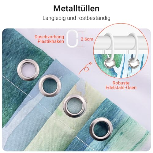 Lerores Shower Curtain, 120 x 200 cm, Green Leaves Plant, Weighted Hem, Anti-Mould Textile, Waterproof - Image 4