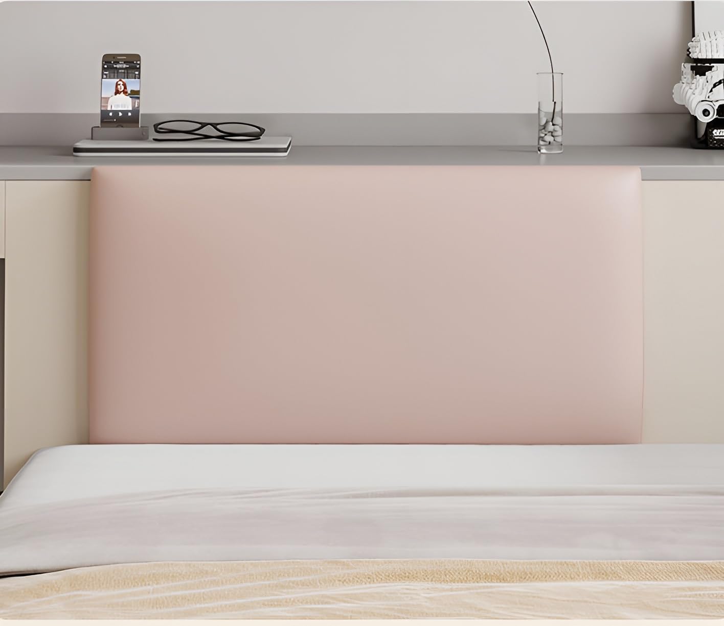 3D Thicken Upholstered Wall Panels PU Leather, Padded Wall Panels for Bedroom Easy Installation, Anti-collision, Peel and Stick Headboards for Bedroom, Children's Room, Hotel ( Color : Pink , Size : 4 — image 1