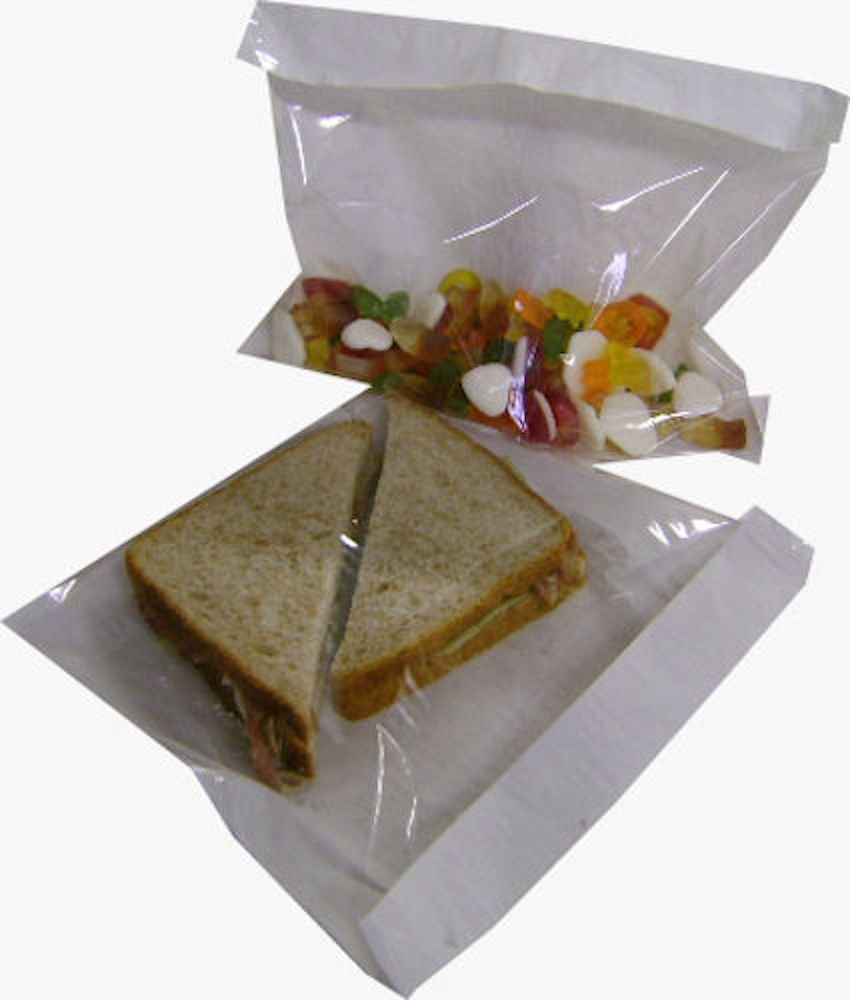 1000 8.5" x 8.5" Film Front Bags White Paper Clear Cellophane Sandwich/Cake/Photo Display (8.5" x 8.5")