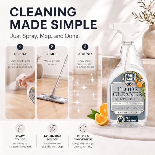 Image of ProCare Citrus Floor Cleaner (Made in USA) | Streak Free Cleaner for Tile, Stone, Laminate, Vinyl & Natural Wood Floor Cleaner for Mopping, Floor Cleaning Solution with Citrus Aroma -32oz Spray Bottle
