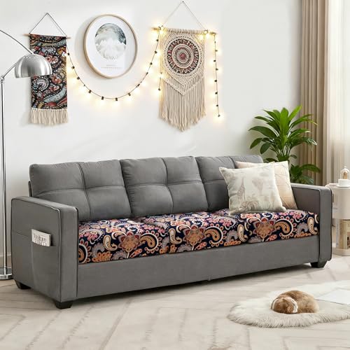 Image of YISUN Sofa Couch Cushion Covers, Stretch Printed Couch Seat Slipcover, Soft Couch Cover for Dogs, Washable Non-Slip Furniture Protector for Sectional Armchair Loveseat(Yellow, 3 piece)
