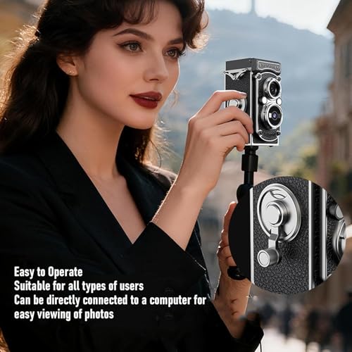 Dpofirs Cámara Digital Vintage Retro TLR 64MP 1080P Negro miniatura 3