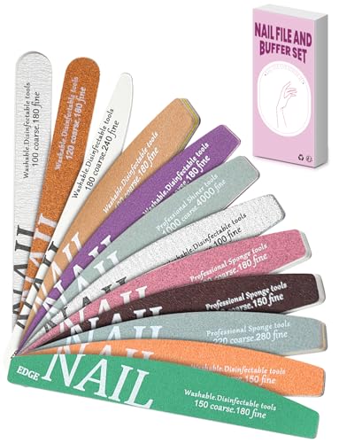 Juego de limas de uñas, 12 limas y bloques pulidores para uñas naturales, uñas acrílicas y de gel