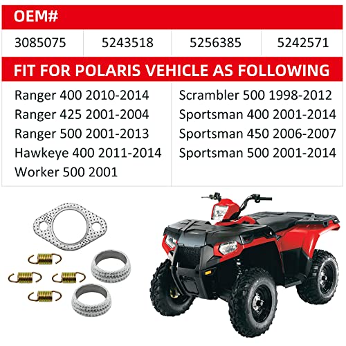 image for JAVIK Exhaust Muffler Gasket Seal Spring Rebuild Kit for Polaris 01-14