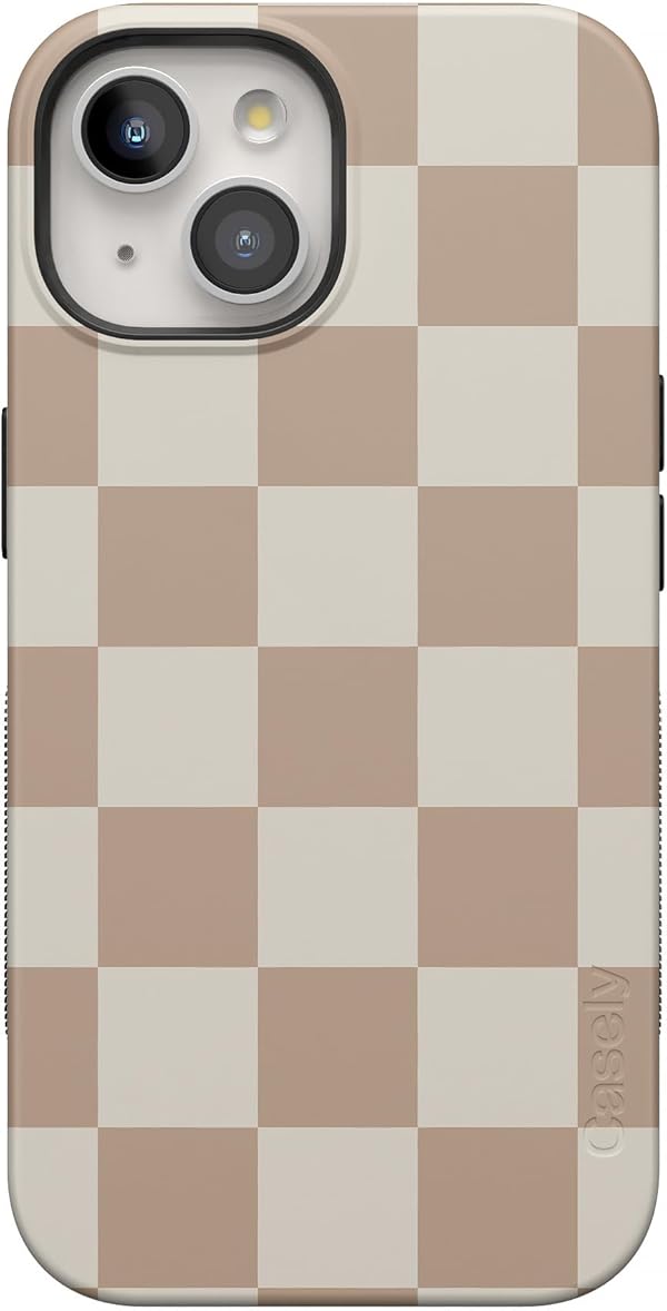 Casely iPhone 15 Plus Case | Fit Check | Neutral Checkerboard | Bold Protective Design | Compatible with MagSafe by Casely - Used condition - US$22.71