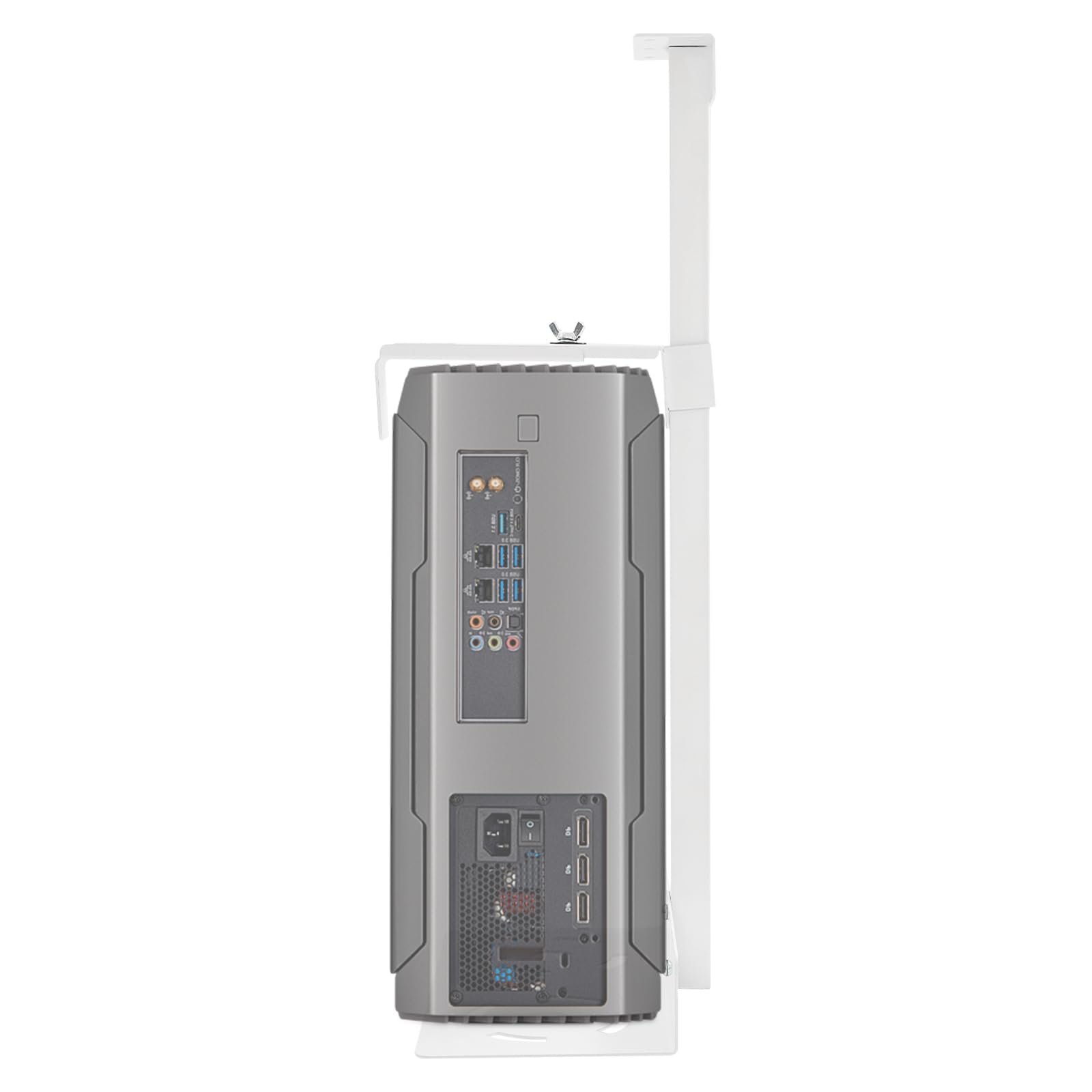 Support PC sous bureau, support PC réglable avec trous de refroidissement de plaque de base pour grands PC gamer, support mural pour PC, gain de place, capacité de charge 30 kg (blanc)