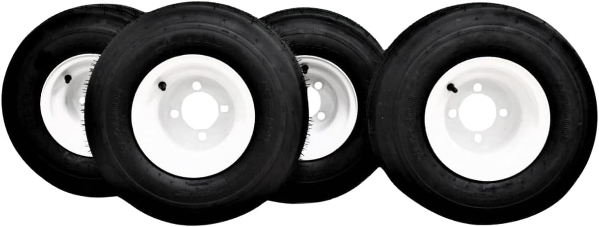 18x8.50-8 Golf Cart Tires on 8x7 Golf Cart Wheels (Rims) White Assemblies for Golf Carts (Set of 4) - Compatible with all standard golf carts such as: EZGO, YAMAHA, and Club Car