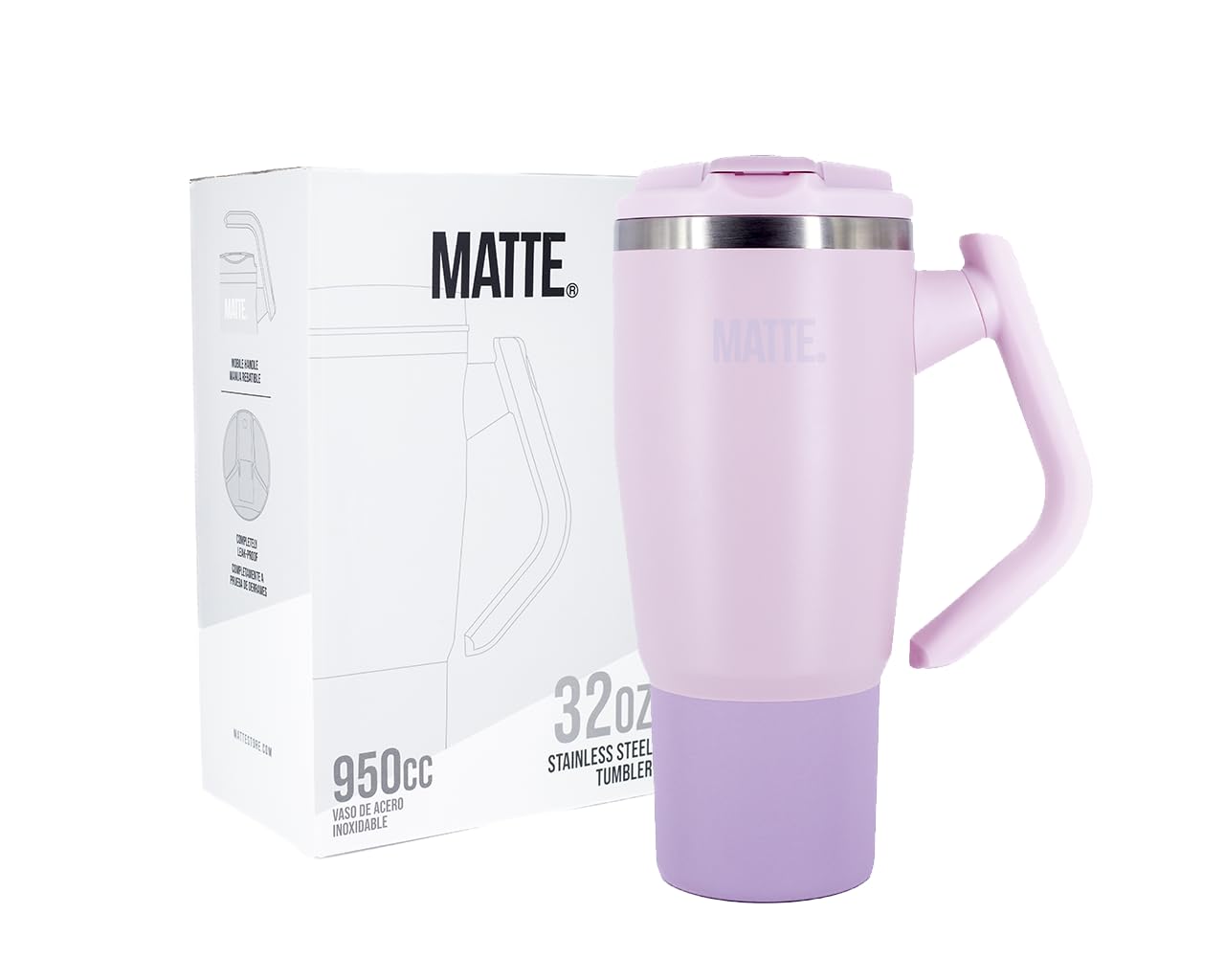 Matte Becher mit Griff und Strohhalm – auslaufsicherer Becher – isolierter Becher – Edelstahlbecher – Heiß- und Kaltbecher (Rosa, 907 ml)