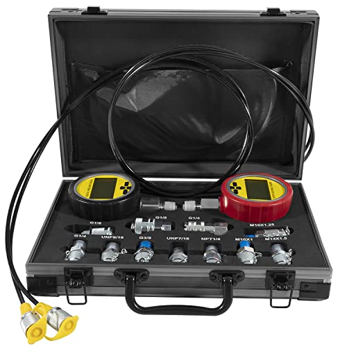 Image of 70M Hydraulic Pressure Test Checker Kit, w / 10000PSI /70MPa Digital Pressure Gauges, 11 Couplings, 2 Test Hoses, Hydraulic Tester Coupling Kit for Excavator Construction Machinery Hydraulic Systems