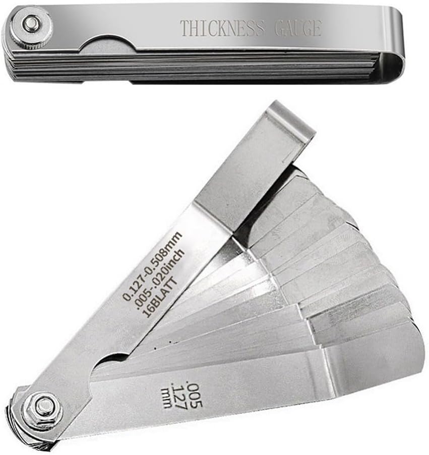 Feeler Gauge Set 2 Pcs - 32 Straight & 16 Offset Steel Filler Gauges with Metric and SAE Markings Gap Measurement, 0.04-0.88 mm / 0.0015-0.035 in