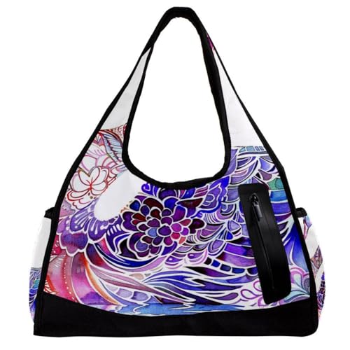 Gym Bag for Women, Gym Duffle Bag for Men, Duffel Workout Sports, Colorful Peacock Feather Ethnic Vintage Retro Bohemian