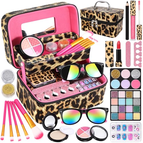 Kit de maquiagem infantil para meninas – Kit de maquiagem lavável real para crianças, meninas, conjunto de duas camadas, presentes de aniversário de Natal e princesas para crianças