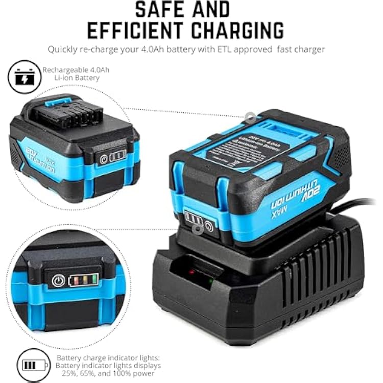 NEIKO 10881A Cordless Angle Grinder, 4 1/2-Inch Grinder with Variable Speed, 20V 4.0A Li-ion Rechargeable Battery, Powerful 8,000 rpm Brushless Motor, Grinders Power Tools, Cordless Grinder Tool