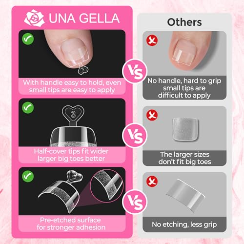 Image of UNA GELLA Toe Nail Tips Half-Cover Squavol 510 Pcs, 15 Sizes Pre-filed Squavol Toe Tips Acrylic Nails, Square Oval Nail Forms for Wide Toe Nail Extension, Flexible False Toe Nails for Home DIY Salon