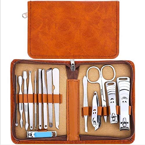 Coupe Ongle Professionnel Deux couleurs sac à fermeture éclair en polyuréthane ensemble de coupe-ongles outils à ongles en acier au carbone 15 pièces/ensemble ensemble de coupe-ongles Kit Manucre(1)