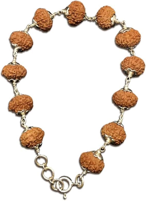 Rudraksha 7 Mukhi bracelet en argent pur et graines Java de 9mm