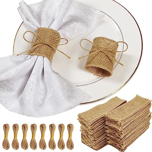 Natural Burlap Napkin Rings Set of 200 pcs with Jute Rope,Disposable Napkin Bands Bulk,Rustic Serviette Ring for Tables,Decorations,Wedding,Dinner,Country Party Decor