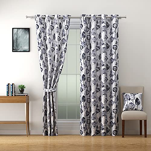 Image of Swayam 90% Blackout Polyester Window Curtain for Living Room & Bedroom | 5 Feet | Room Darkening Curtain with Eyelets | Pack of 2 | Tree Design - White