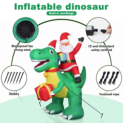 Maoyue Christmas Inflatables 7.2Ft Christmas Decorations Outdoor Santa On The Dinosaur Blow Up Christmas Decorations Built-In Led Lights With Tethers, Stakes For Outdoor Yard Lawn #TOP2