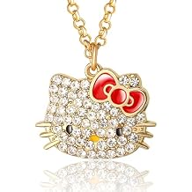 SALLY ROSE Hello Kitty Necklace for Women with Pave Crystals, 16"+3" Gold Plated and Enamel Sanrio Pendant Necklace Official License