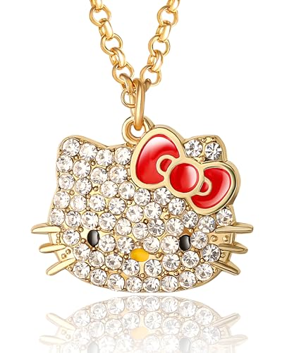 SALLY ROSE Hello Kitty Necklace for Women with Pave Crystals, 16