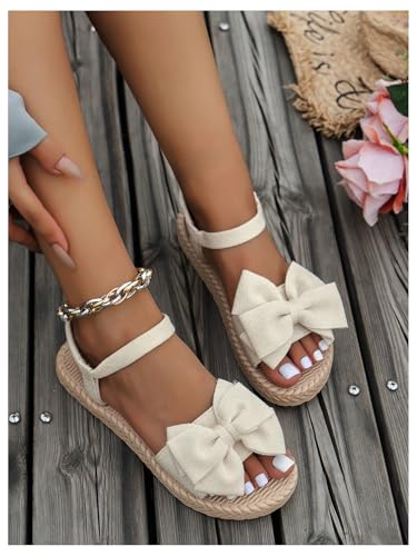 Image of Verdusa Women's Bow Knot Flat Sandals Open Toe Ankle Strap Vacation Sandals
