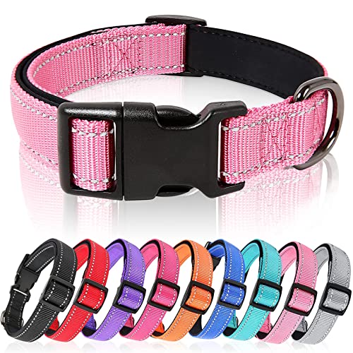 Image of HEELE Dog Collar, Reflective Dog Collar, Soft Neoprene Padded Breathable Nylon Pet Collar Adjustable for Small Dogs Puppy, Pink, XS(7.87-11.81 inch)