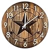 Round wood wall clock western texas star silent battery operated wooden wall clock country western country farmhouse home decor for living room house kitchen  urban country home decor