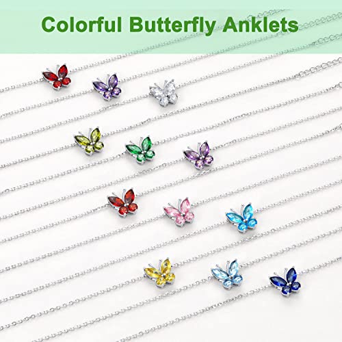 SILVERCUTE 925 Sterling Silver Ankles for Women Butterfly Anklet Bracelets Peridot Jewelry Waterproof Foot Bracelet August Birthstone Anklet - Thumbnail 3