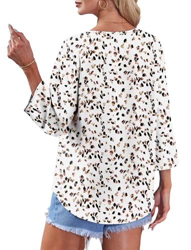 Image of OFEEFAN Button Down Shirts for Women 3 /4 Length Sleeve Tops V Neck Blouses Business Casual Outfits Loose Fit
