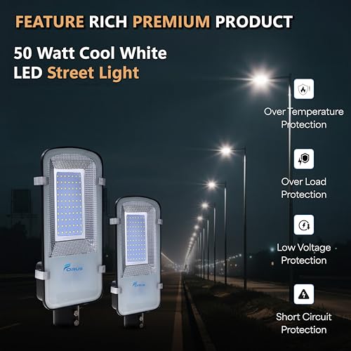 Image of Forus 50W LED Street Light with Clamp, IP66 Waterproof Outdoor LED Street Light, High Lumen 6000lm Cool White, Aluminium Body for Road, Parking Lot, Garden & Industrial Outdoor Lighting (1 Pc)