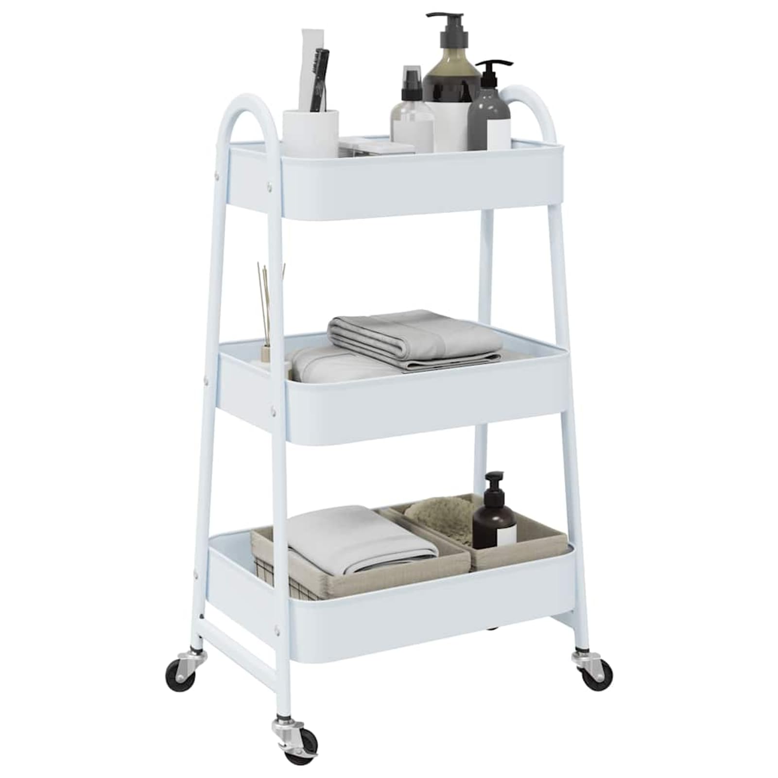 Gecheer Carrello Portaoggetti a 3 Ripiani, Mobile con Ruote Bloccabili e Maniglie, 42x41,5x77 cm in Acciaio Verniciato Bianco, per Cucina Soggiorno Bagno Ufficio