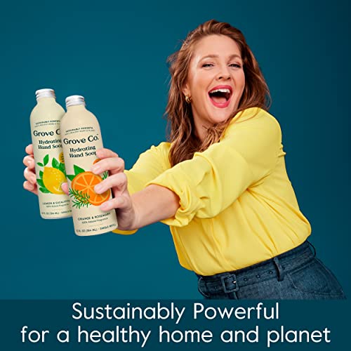 Grove Co. Hydrating Gel Hand Soap Refills (2 X 13 Fl Oz) + 1 X Reuseable Glass Soap Dispenser, No Plastic Waste & Liquid Refillable Starter Kit, Natural Lemon & Eucalyptus Fragrance #TOP5