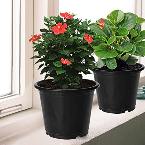 Image of Kuber Industries Durable Plastic Flower Pot|Gamla with Drain Holes for Indoor Home Decor & Outdoor Balcony,Garden,6 inchx5 inch,Pack of 10 (Black)