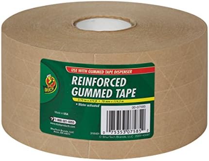 Duck Fiberglass Strengthened Gummed Kraft Paper Tape, Water Activated, 2.75 Inches x 375 Ft (964913)