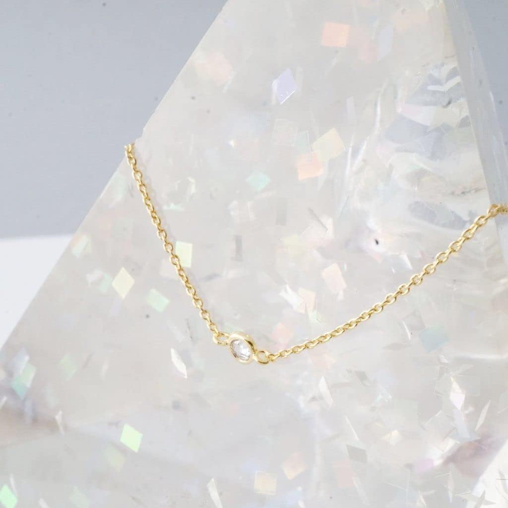 Honeycat Solo Tiny Crystal Bezel Necklace in Gold, Rose Gold, or Silver | Minimalist, Delicate Jewelry
