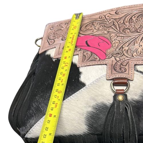 Western Cowgirl Handbag, Cowhide Crossbody Poker Shoulder Bag Purse with Fringes Tooled Leather Brown Messenger Purse4