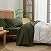 BESTOUCH Sheet Set 100% Washed Cotton Linen Feel Super Soft Comfortable Chic Lightweight 4 Pcs Home Bedding Set Solid Olive Green Queen