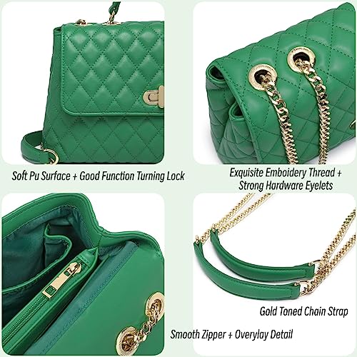 Image of ER.Roulour Quilted Crossbody Bags for Women, Trendy Roomy Shoulder Handbags with Flap Gold Hardware Chain Purses Shoulder Bag
