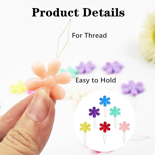 Miniatura 3 de YHIBNE 60 enhebradores de agujas de plástico con cabeza de flor de alambre para bordar, herramienta de enhebrador de agujas de bordar, herramienta