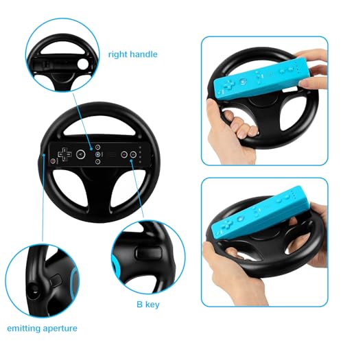 Image of Arrocent Steering Wheel and Zapper Gun Set Compatible with Wii Wii U Remote (Pack of 2, Black)