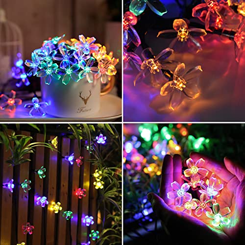 Solar Flower String Lights, 2 Pack Fairy Lights 26Ft 50Led Solar Powered Cherry Blossoms String Lights Outdoor Waterproof With 8 Modes For Patio Garden Tree Christmas Party Decoration Multicolor #TOP6