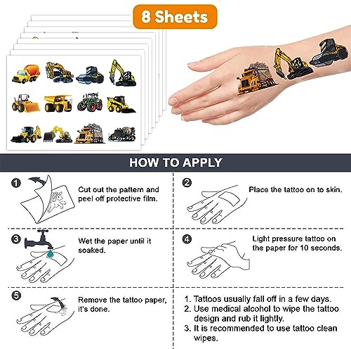 Generic 10 Construction Temporary Tattoos Birthday Party Supplies Decorations 96Pcs Tattoos Stickers Vehical Excavator Bulldozer Cute Party Favors Kids Girls Boys Gifts Classroom School Prizes Themed thumb #6