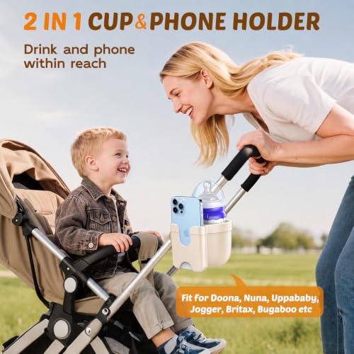 Image of Cup Holder for Walker: Stroller Cup Holder Attachment with Phone Holder | Wheelchair & Stroller Accessories for Rollator, Bike, Scooter, Golf Cart, Baby Essentials, Christmas New Mom Seniors Gifts