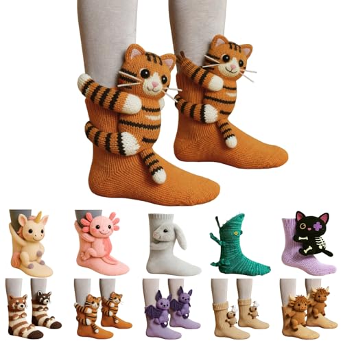 Calzini natalizi 3D, calzini per animali all'uncinetto a mano, in cotone a doppio strato, invernali, caldi, ideali come regalo di Natale, per la casa, @005, Taglia unica