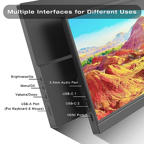 Image of Portable Monitor - 14 inch FHD 1920x1200P USBC Portable Touchscreen IPS Display, USB Type-C HDMI HDR External Monitor for Laptop /PC /Mac /Phone /Xbox, Built-in Kickstand & Speakers