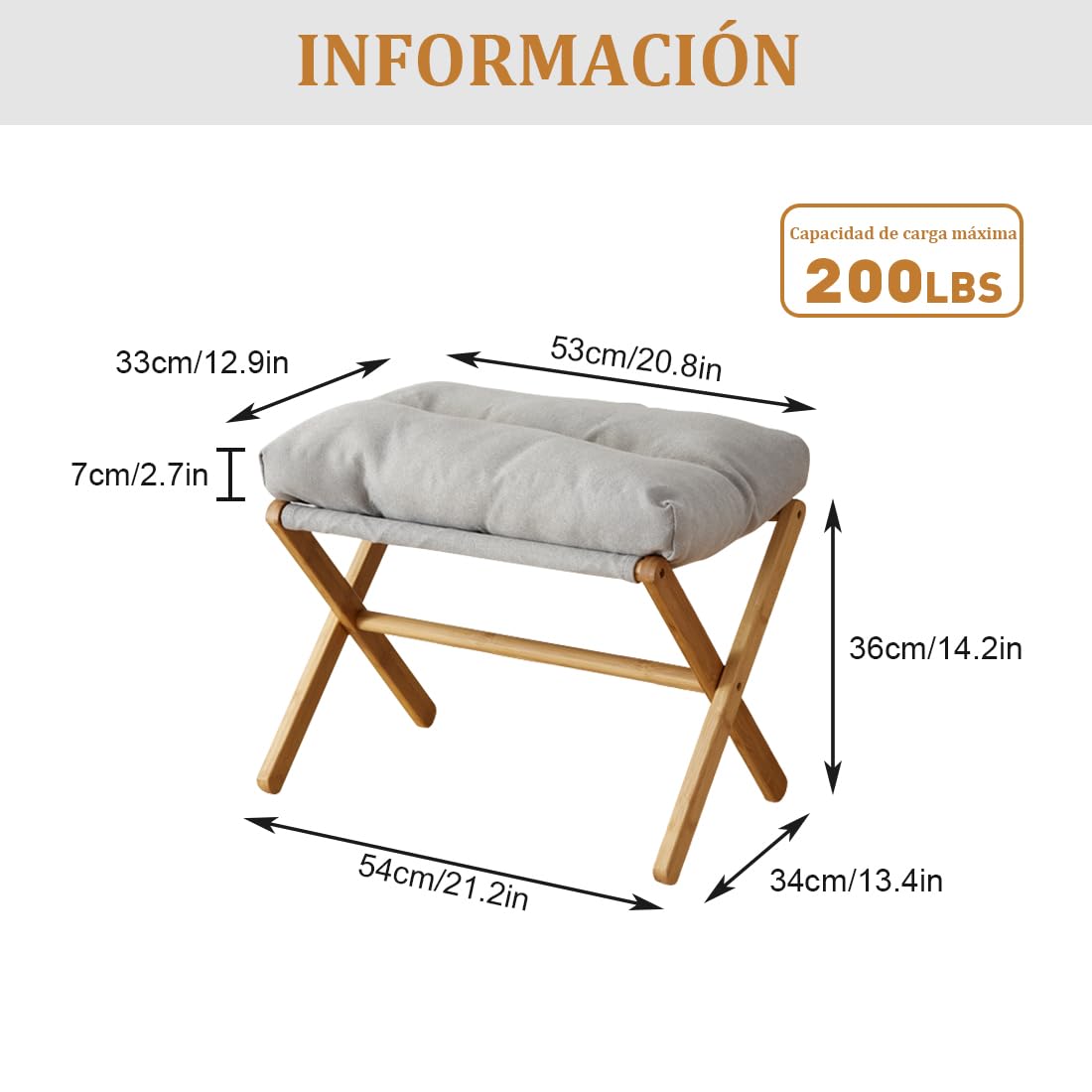 Taburete Bajo Plegable con Cojín Blando para Cambiar Zapatos 54x34x36cm