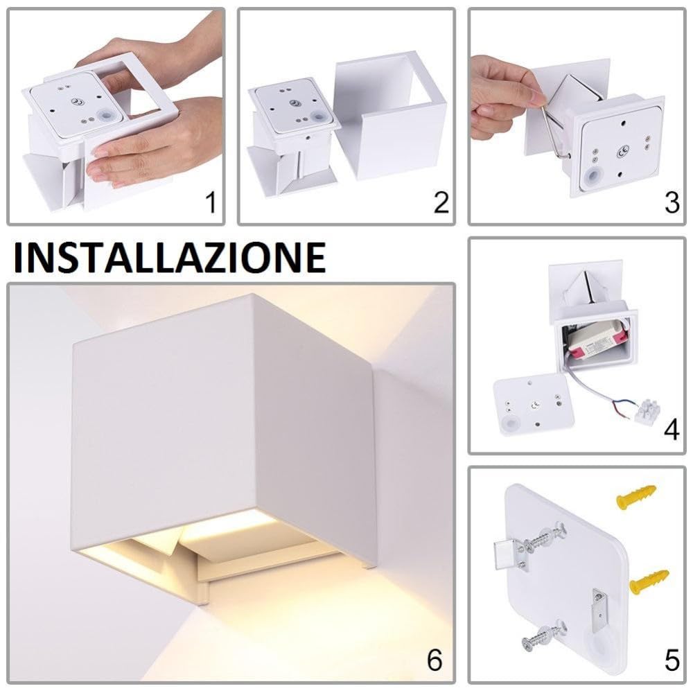 Cubo led da parete applique 6w 3000k antracite per interno esterno ip54 fasci luce regolabili Garanzia Italiana